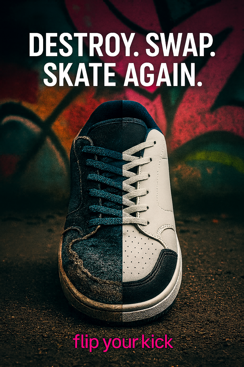 Skate shoe before and after